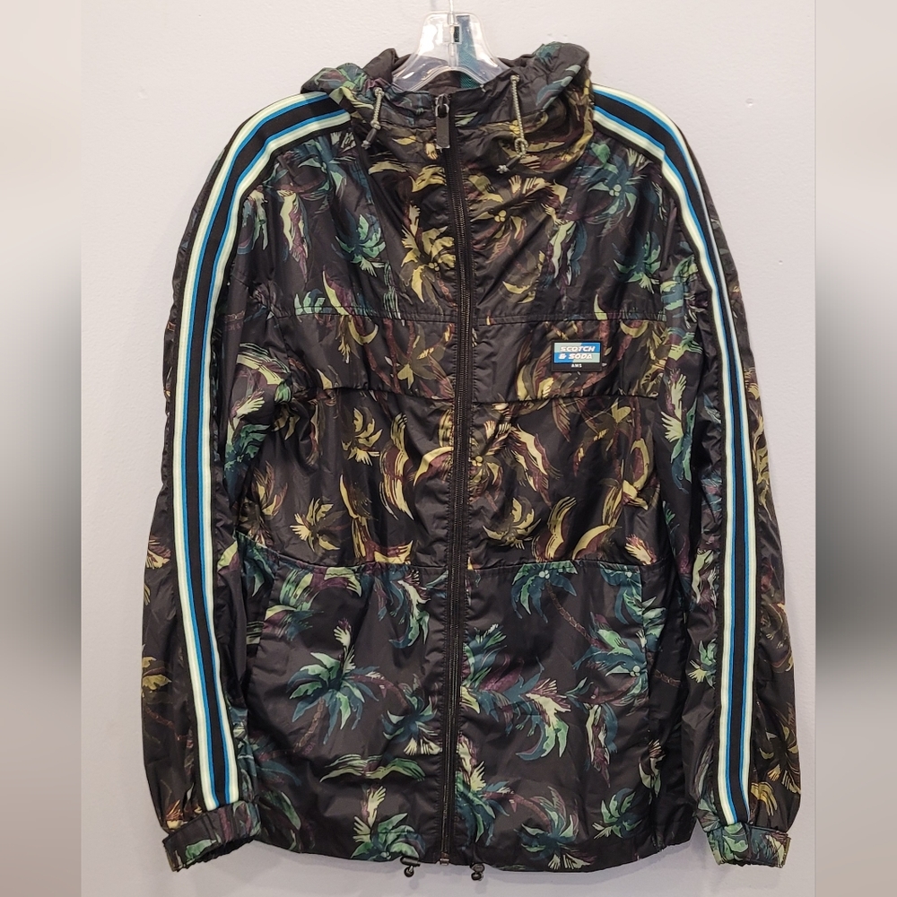 Scotch & Soda AMS Windbreaker style Jacket with hood, Jungle Print, Size Small